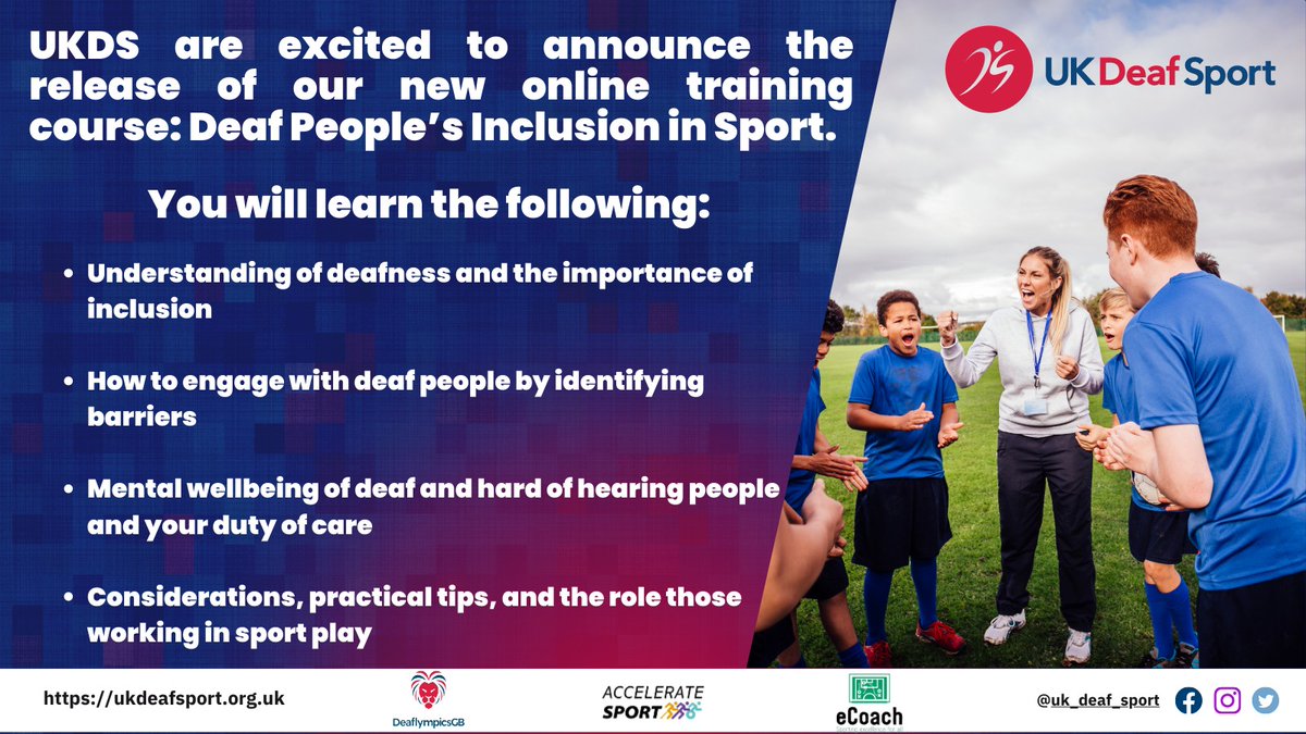 It's Deaf Awareness Week, and our commitment to inclusivity in sports is stronger than ever! Join us in advancing Deaf people's inclusion in sport with our eLearning Course by @SportAccelerate🙌 Enroll now to be a part of the movement: ukdeafsport.org.uk/deaf-peoples-i… #DeafAwarenessWeek