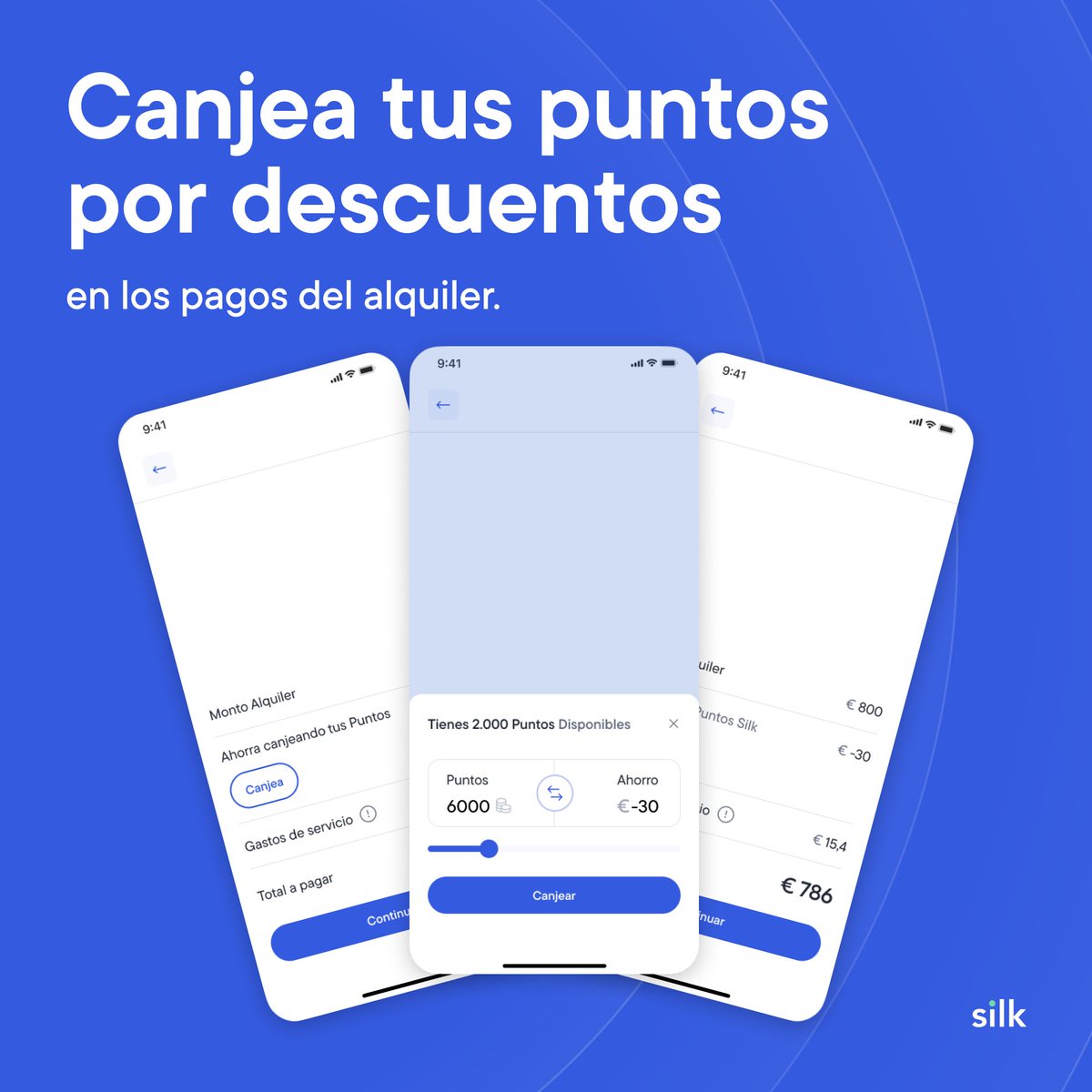 💸 ¡Gasta tus Silk Points y ahorra cada mes en tu alquiler!💸

🏠 Canjea tus Silk Points por descuentos en tu cuota del alquiler mientras disfrutas de la tranquilidad de saber que tu propietario recibe el dinero a tiempo y en su totalidad

🤑 ¿Quieres descubrir cómo ganar más?
