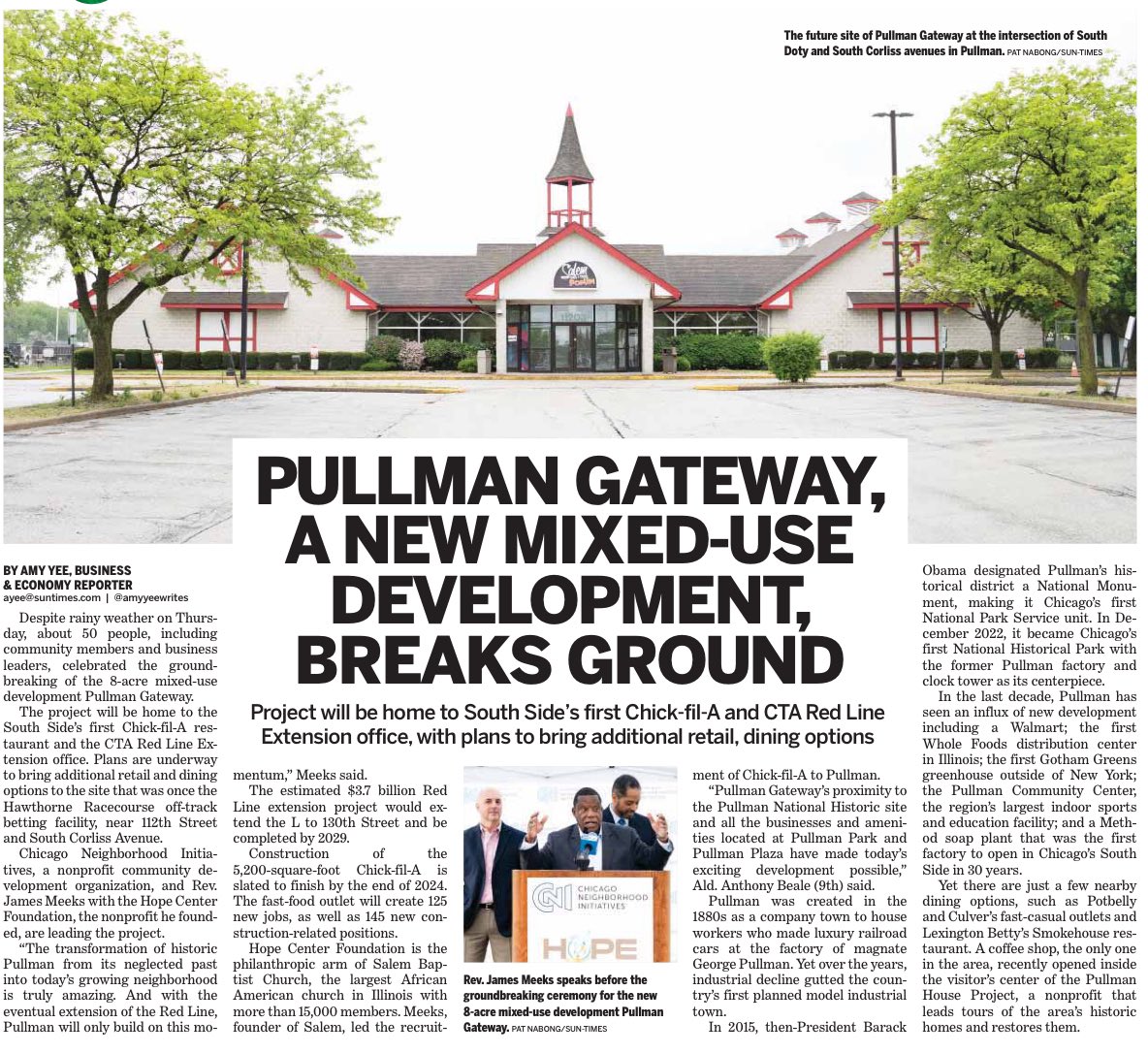 Great news for the Pullman community on the groundbreaking of Pullman Gateway, a new mixed use development on 8 acres near the Pullman National Monument!