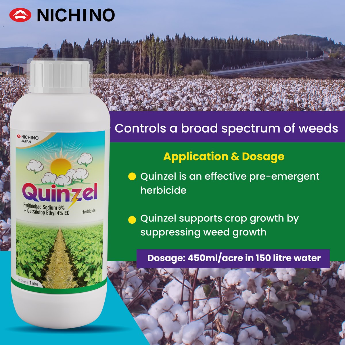 Quinzel will help you increase crop yields. It’s dependable, efficient, and farmer-approved!

#quinzel #cropdefence #cropsafety #herbicide #nichinoindia