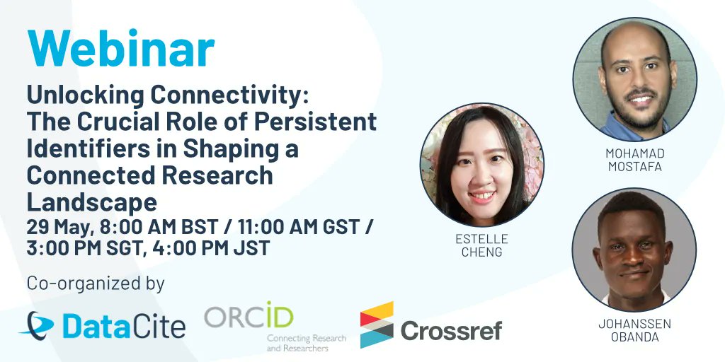 🎙️Don’t forget to register for the upcoming #BetterTogether webinar with @CrossrefOrg, @DataCite, and @ORCID_Org! Explore how rich #PID metadata that create #connections can benefit the entire research ecosystem. Register & Share 🚀: shorturl.at/exABL #Research #Metadata