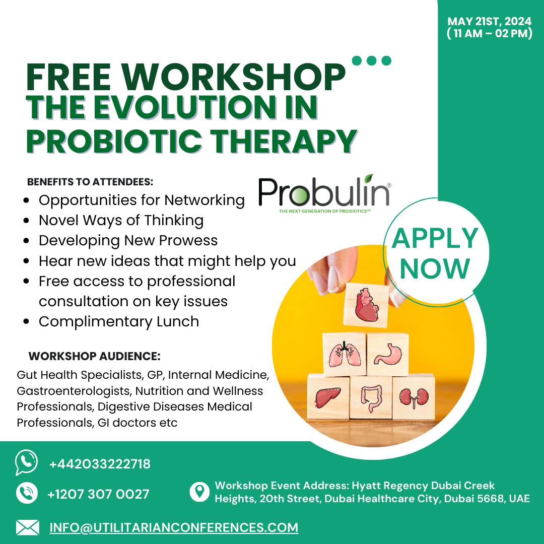 Visit the Probulin Probiotics Community! We are delighted to invite you to our upcoming workshop, where you will learn more about the great benefits of our probiotic products!
…troenterology.universeconferences.com/the-evolution-…
#GutHealth #DigestiveHealth #GutMicrobiome #GutHealthSpecialist #Functional