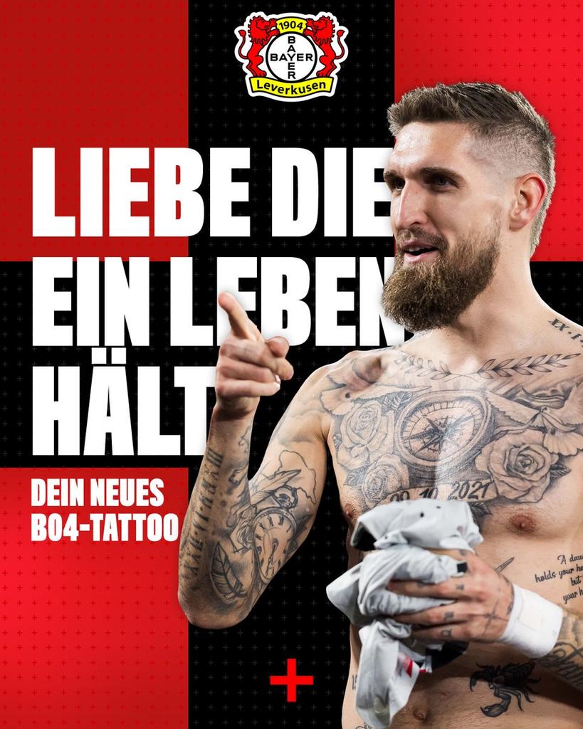 Bayer 04 have announced an event that allows fans to get a Bayer 04 tattoo free of charge to celebrate this season. The event takes place from May 13 to 15 at the BayArena, on May 18 before and during the home game against Augsburg and at the fan festival before the DFB Pokal…