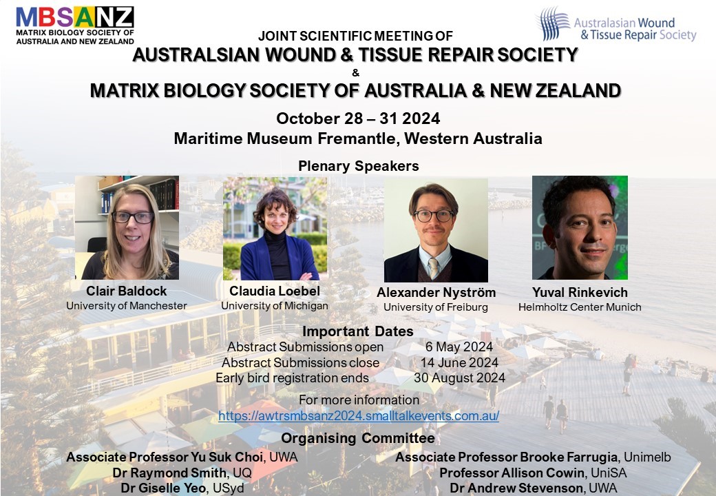 Abstract submission for the 2024 @_AWTRS & @MatrixBioANZ Joint Scientific is now open! For info awtrsmbsanz2024.smalltalkevents.com.au/abstracts/ Come & join us at the WA Maritime Museum, Fremantle in October!