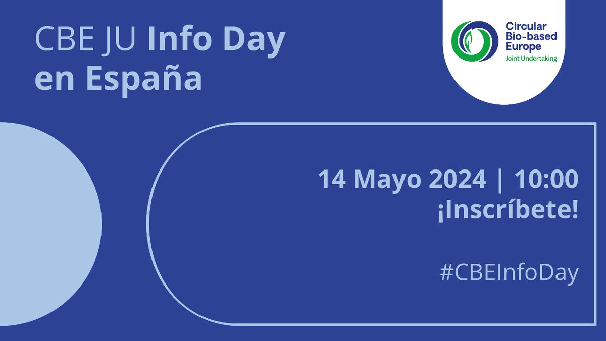 📢 Si estás interesado en la iniciativa Circular Bio-based Europe (CBE JU) ♻️ #convocatoria2024 no te pierdas la sesión informativa que organiza @CDTI_innovacion 🚀 🗓️ 14/05 📍Sede CDTI | Madrid 👉🏻 i.mtr.cool/lncjqsdbzu