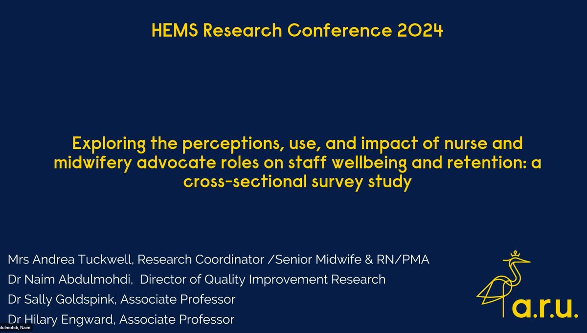 Exploring the impact of #Professionall #Advocacy in #nursing and #midwifery in relation to #Wellbeing and #retention, collaborative research between @FHEMS_ARU and @ESNEFT, presented by our in-practice research coordinator, midwife and professional advocate, Andrea Tuckwell.