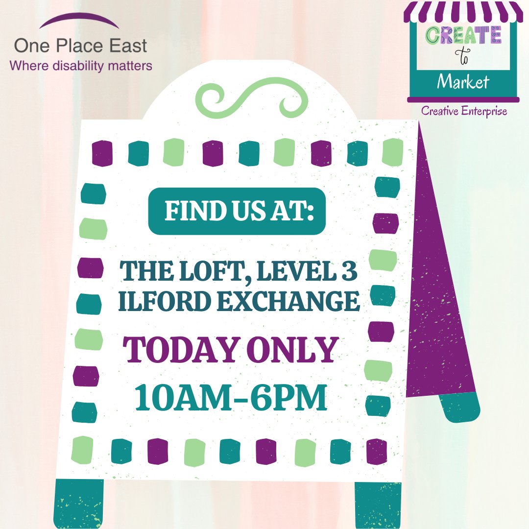 The day has come! Our Create to Market - ExpoSale is today. Come and see the beautiful products and buy what ever takes your fancy! We are at The Ilford Exchange Shopping Centre, The Loft on the 3rd Floor, for today only, until 6pm.
Come and pop by and say hello! #OnePlaceEast