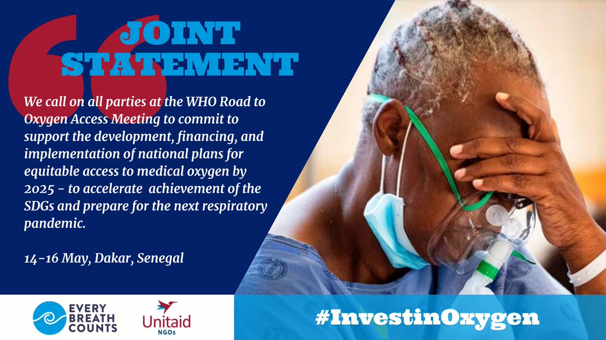 Joining forces with @UNITAID_NGOs to call on all govs @WHO Road to #Oxygen Meeting 14-16 May #Senegal to commit to developing National Oxygen Roadmaps by 2025. #InvestinOxygen to #SaveLivesNow & prepare for next #pandemic More 👉shorturl.at/bgHNO #GlobalOxygenAlliance