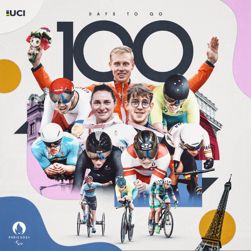 🔥 100 DAYS TO GO 🔥 The countdown for the @Paris2024 Paralympic Games starts now! 🤩 Join us in celebrating the 220 incredible para-cycling athletes competing in the road races and time trials at the @Paralympics 🙌 #Paris2024 #Paralympics
