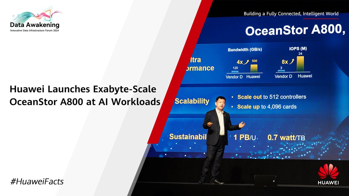 HuaweiEntTH's tweet image. ไปให้สุด！กับพลังการประมวลผล AI
Huawei OceanStor A800 สตอเรจ NAS ประสิทธิภาพสูง พร้อมรับมือปริมาณข้อมูลมหาศาลระดับ 128 TB ตอบโจทย์งานด้าน AI  โดยเฉพาะ
bit.ly/4bxGlQ4 
#HuaweiStorage #DataAwakening