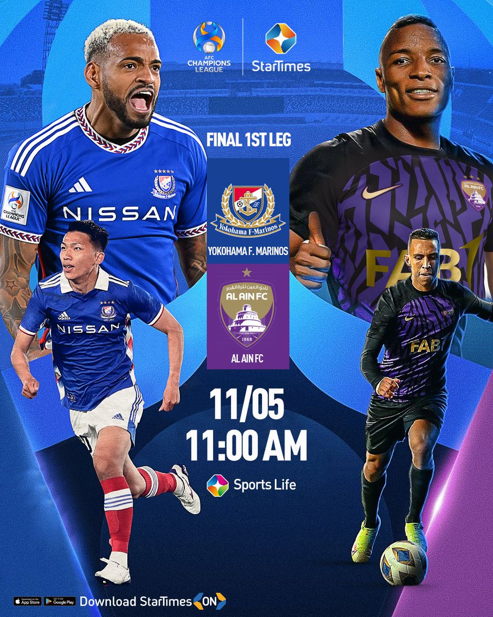 In the AFC Champions League Final, Yokohama F Marinos will face the ultimate test as they tackle Al Ain FC over two legs to determine the Champion Watch the first leg on Saturday, May 11, at 11am on Sports Life with the reverse fixture at 5pm on May 25, on Sports Life. #football