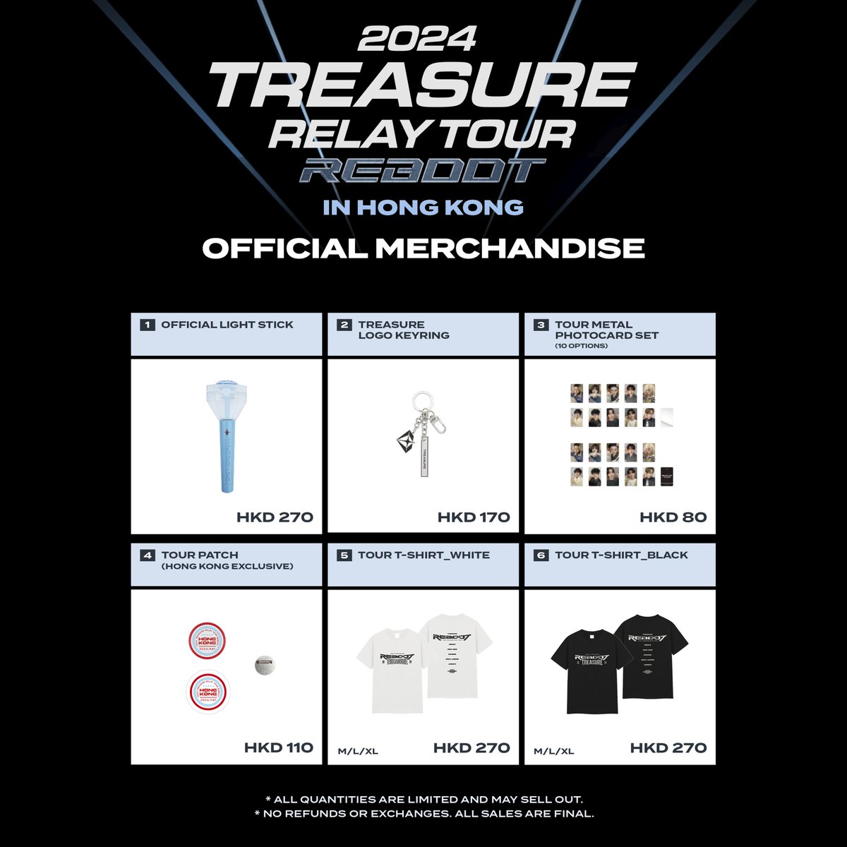 💎 2024 TREASURE RELAY TOUR [REBOOT] OFFICIAL MERCHANDISE IN HONG KONG 💎 [ SHOW DAY - MAY 18, 2024 ] 📍 : AsiaWorld-Expo, G/F (Nearby Hall 2) ⏰ : Open at 2:30 PM (While stock lasts!) #TREASURE #트레저 #REBOOT #TREASURE_REBOOT #20240518 #LIVENATION #YGSELECT