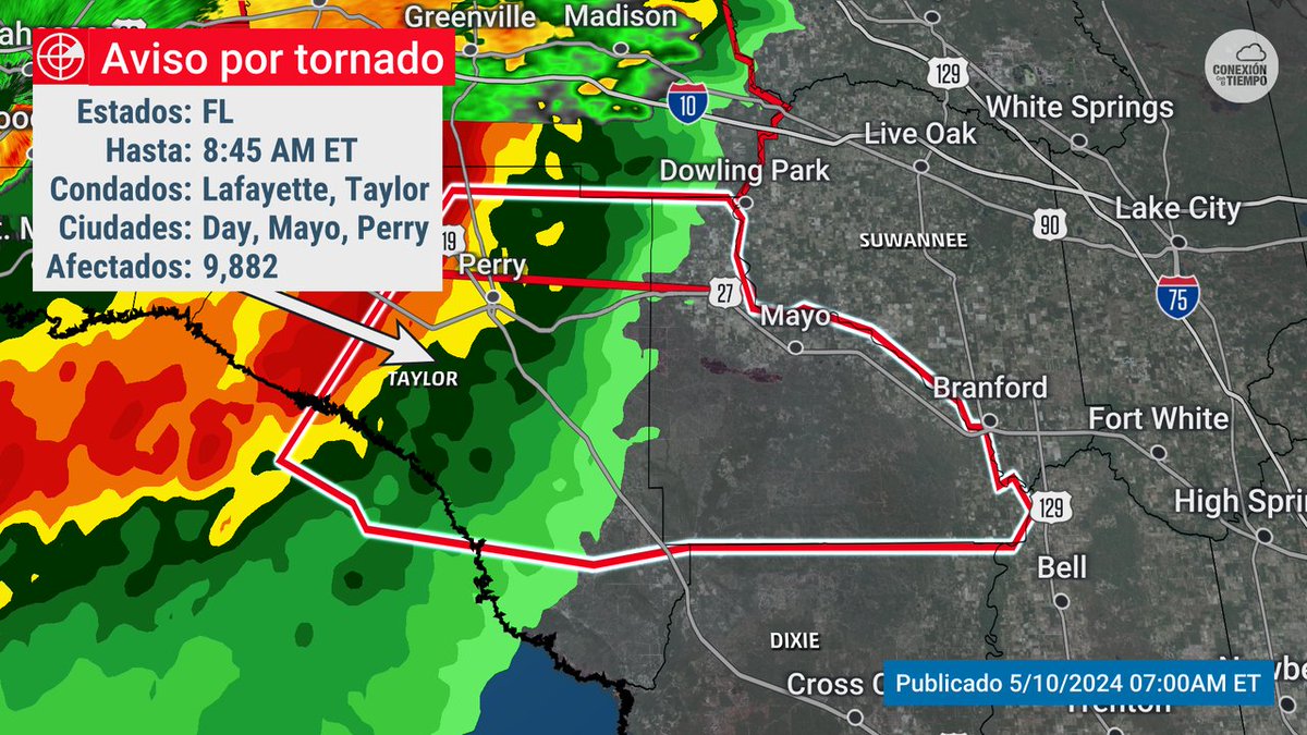 ¡Atención hay un aviso por tornado! Si estás en Taylor, Lafayette busca refugio ¡ahora mismo! en tu sitio seguro. Este aviso se mantiene hasta el 10 May 8:45AM EDT. Síguenos para más información: bit.ly/3PKAzjL