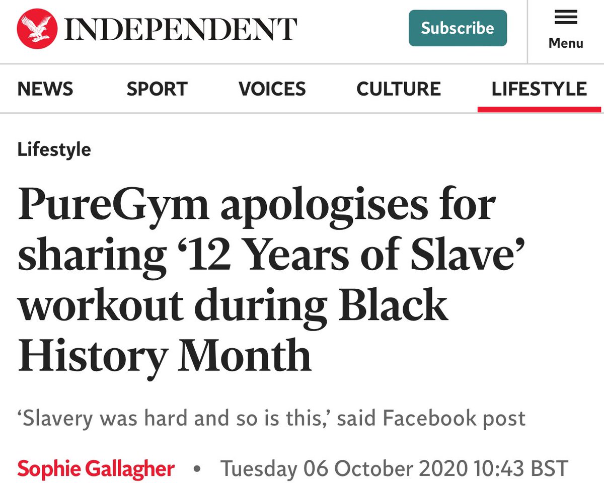 Do you guys remember the time @PureGym posted a “12 Years A Slave” workout to “celebrate” Black History Month, with the phrase: “Slavery was hard and so is this”? Yh so make sure you cancel your memberships x