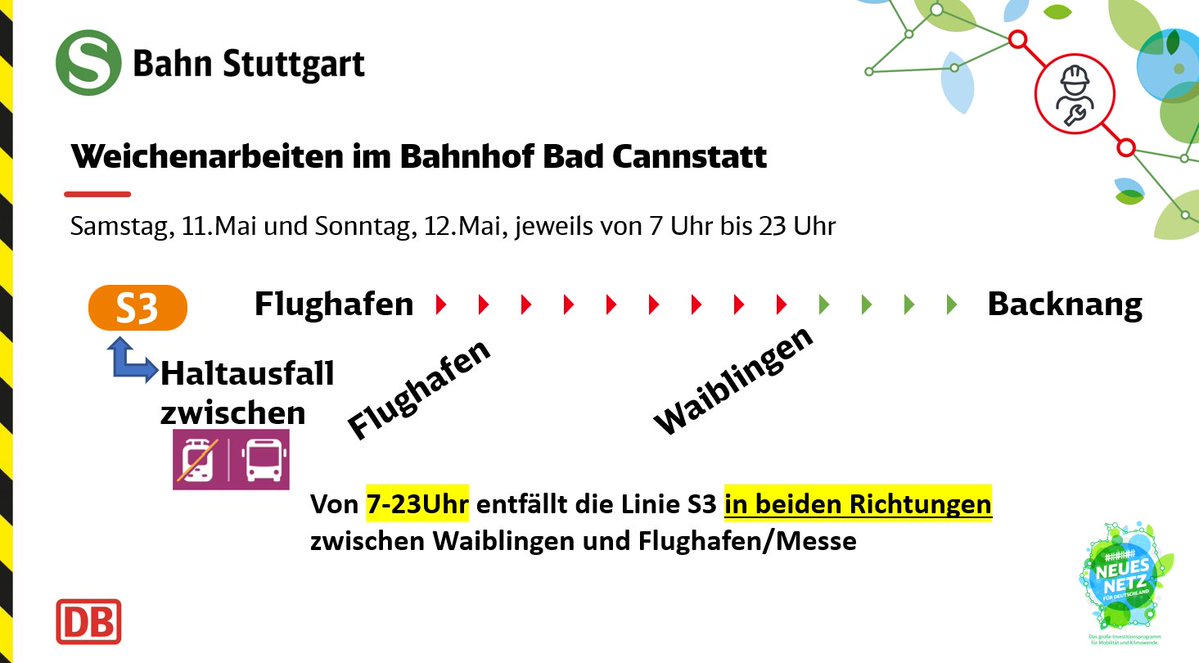 🚧#Drandenken Es kommt bei den Linien #S1 #S2 #S3 zu Fahrplanabweichungen. Von 7-23 Uhr entfällt die Linie #S3 zwischen #Waiblingen und #StuttgarterFlughafen in beiden Richtungen. Bitte plant genügend Zeit für eure An- und Abreise ein. Mehr Infos: t1p.de/qybgm