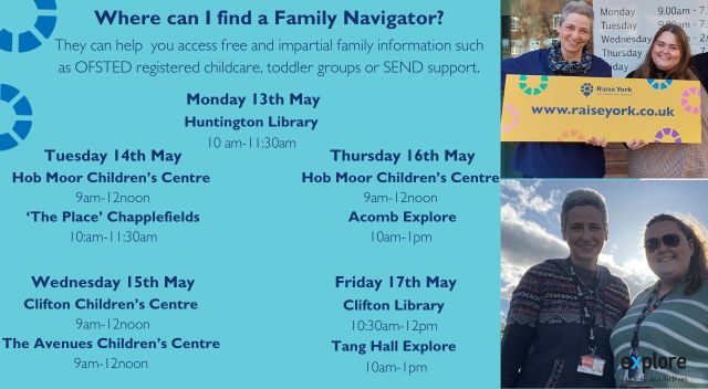 Our Family Navigators will be attending stay and plays this week across the city alongside our Family Hubs. Pop along to access free and impartial information, such as OFSTED registered childcare, SEND support, after school activities and much much more…