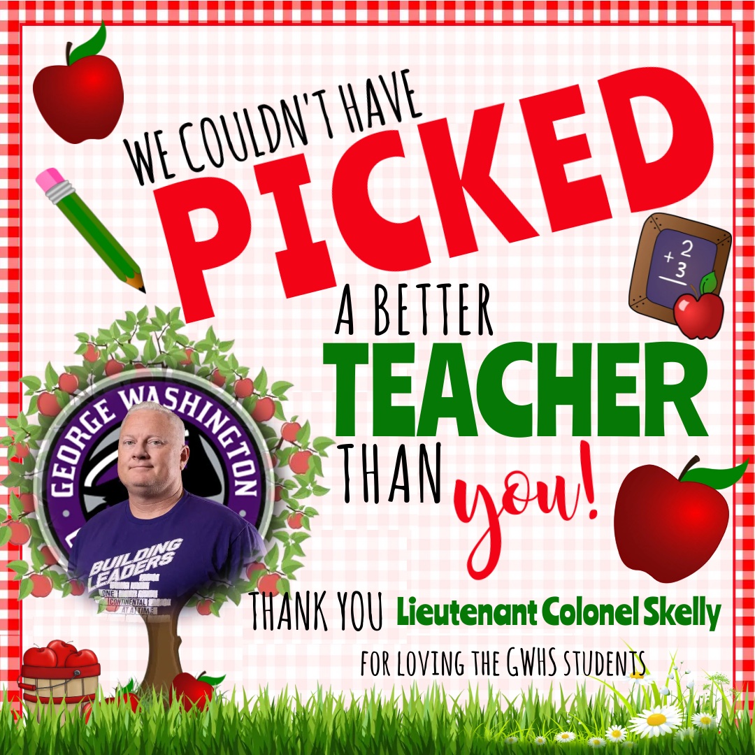 🍎You are the apple of our eye🍎 This week we will spotlight our phenomenal, impactful teachers at George Washington High School. Please #ThankATeacher 🍎 Diversity 🍎 Opportunity 🍎 Achievement @BigVoice22 @RoslynStradford @Garycarter73 @gpaxson82 @Ashley_The_Gr8t