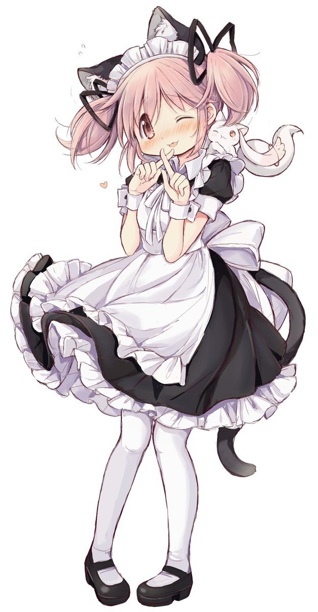 kaname madoka ,kyubey 1girl solo blush smile simple background white background dress  illustration images