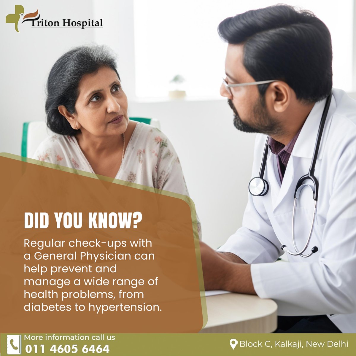 Regular check-ups with a general physician can be your best defense against a wide range of health problems, including diabetes and hypertension.

.

.

.

#tritonhospital #generalphysician #physician #healthcheckup #checkup #regularcheckup #diabetes #hypertension
