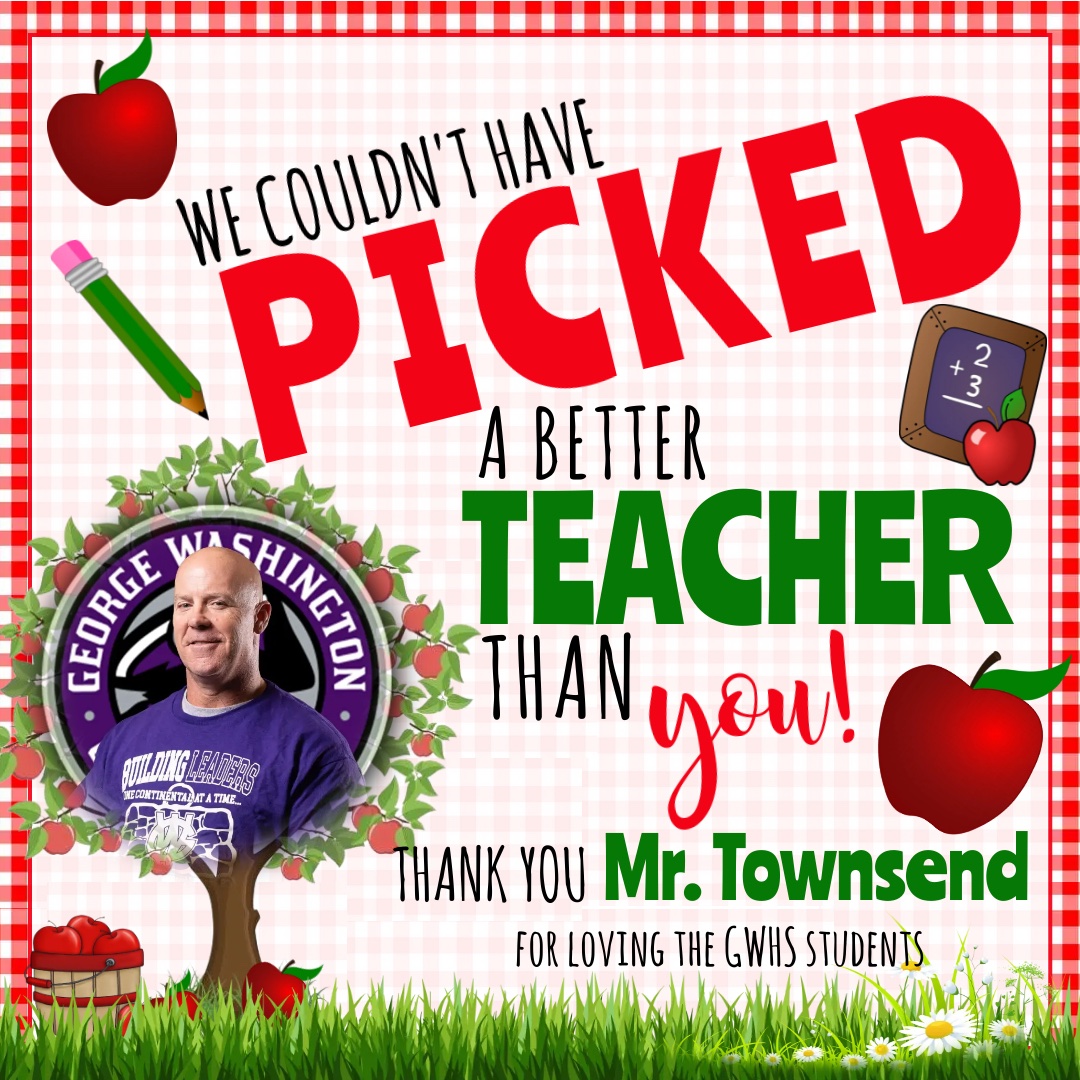 🍎You are the apple of our eye🍎 This week we will spotlight our phenomenal, impactful teachers at George Washington High School. Please #ThankATeacher 🍎 Diversity 🍎 Opportunity 🍎 Achievement @BigVoice22 @RoslynStradford @Garycarter73 @gpaxson82 @Ashley_The_Gr8t