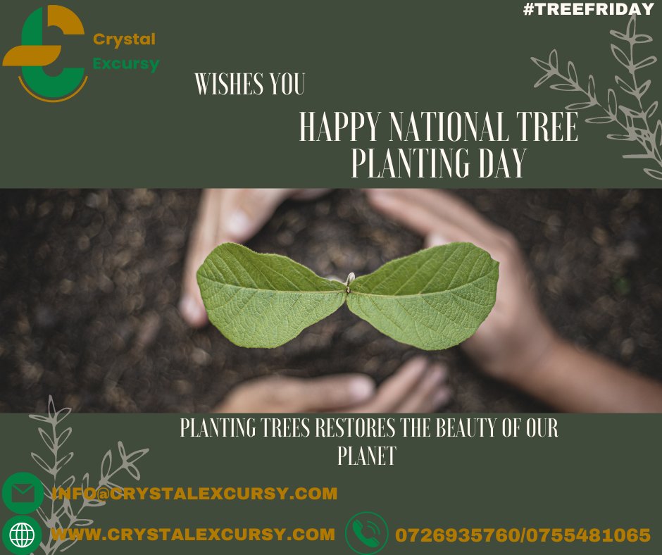 Crystal Excursy wishes you a Happy Tree Planting Day. On this day, let's celebrate the beauty and importance of trees! Trees play a crucial role in our ecosystem by providing oxygen, improving air quality, conserving water, preserving soil, and supporting wildlife.
 #PlantATree