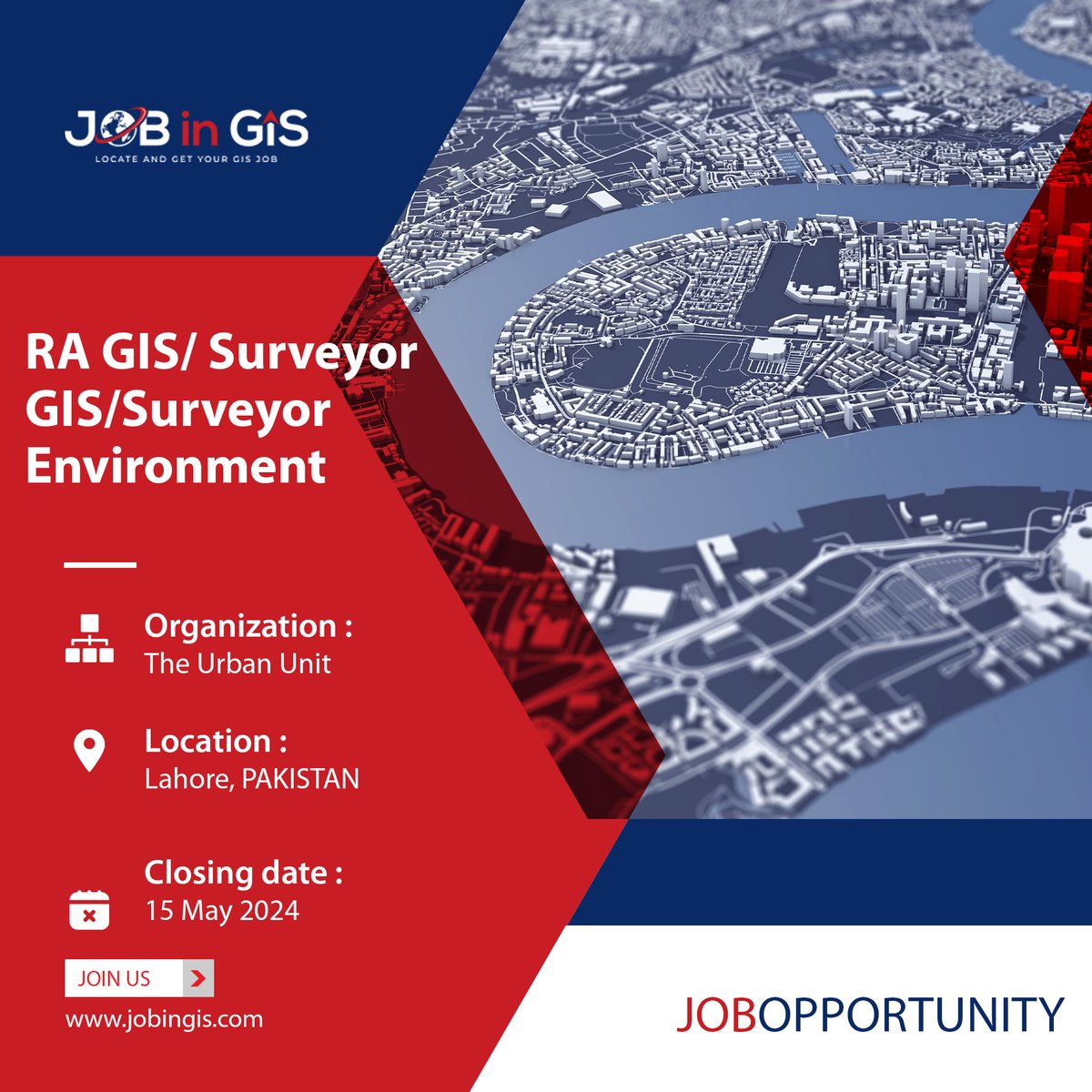 #jobingis : The Urban Unit is recruiting a RA GIS/ Surveyor GIS/Surveyor Environment
📍 : #Lahore #Pakistan 

Apply here 👉 : jobingis.com/jobs/ra-gis-su…

#Jobs #mapping #GIS #geospatial #remotesensing #gisjobs #Geography #cartography