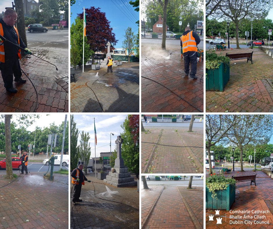 What a transformation! Another power wash job carried out this morning by Ray & Scott around Dick McKee Memorial Cross & seating area, #Finglas village, #Dublin. #wastemanagement #keepdublinbeautiful