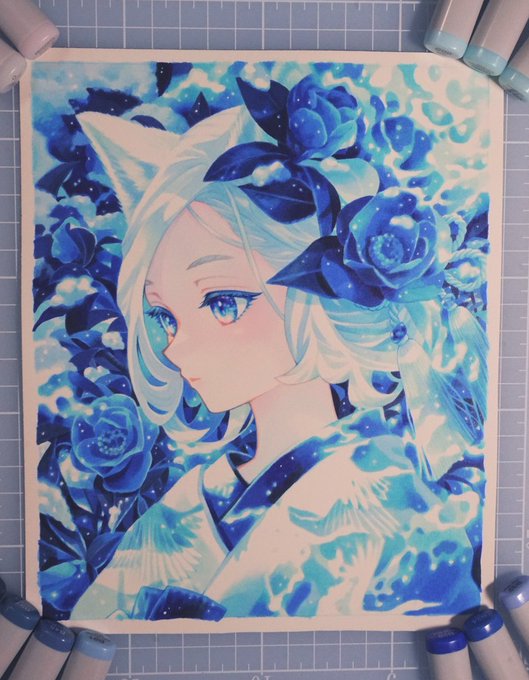 「blue rose hair flower」 illustration images(Latest)