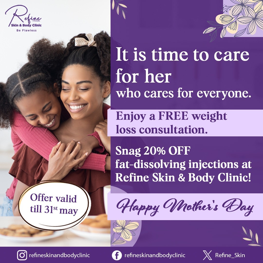 This Mother's Day, Refine Skin and Body Clinic is offering you a complimentary weight loss consultation and a special 20% off fat-dissolving injections as our token of appreciation.
#mothersday #happymothersday #motherdaygift #motherlove #celebration #giftforher #giftformom