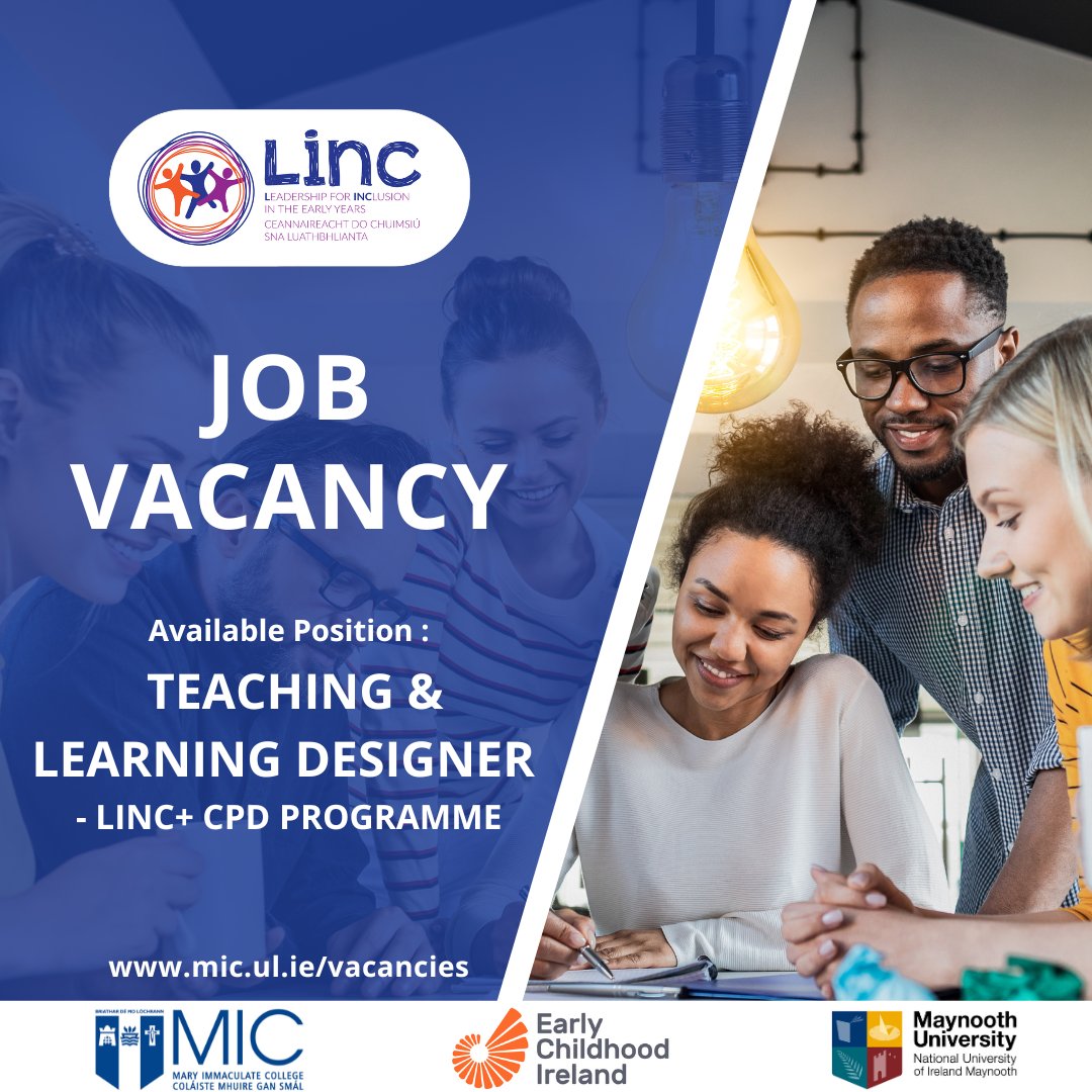 📢 Join the award-winning LINC Team! 📢 We are seeking a dedicated & experienced professional to join our team as a LINC+ CPD Programme Teaching & Learning Designer. Applications will close at 2pm on Wednesday, 29th May. Find out more➡️mic.ul.ie/vacancies @EarlyChildhdIRL