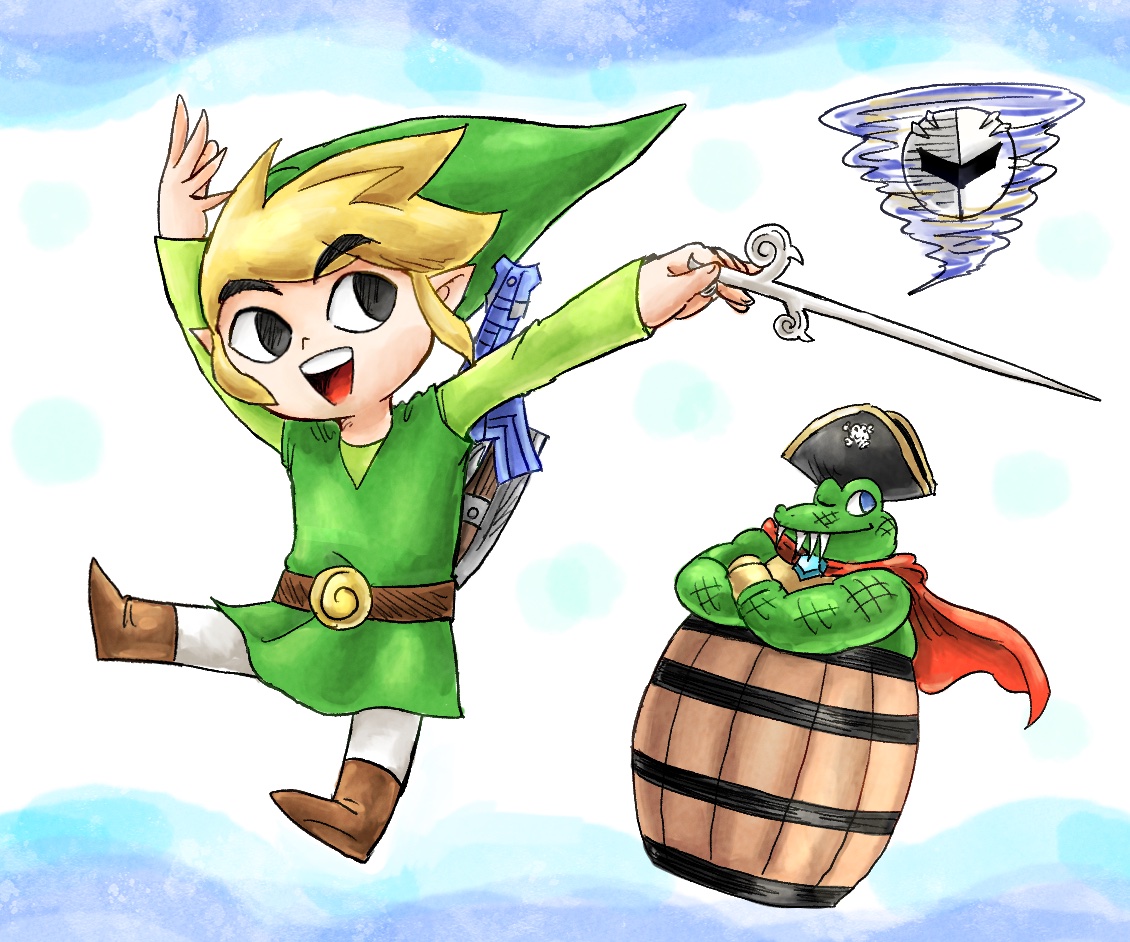 link ,toon link smile blonde hair hat male focus weapon multiple boys pointy ears  illustration images