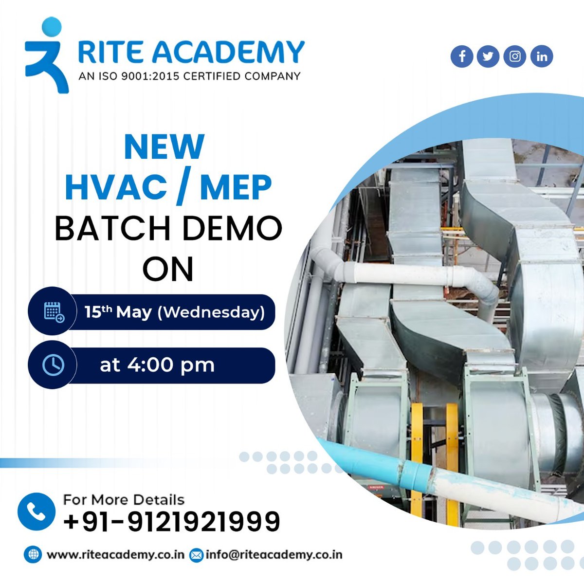 Calling all aspiring for the Best HVAC/MEP training in #Hyderabad! 🔧 

Discover our industry-leading program and get personalized doubt-clearing sessions on May 15th at 4:00 PM.  🔧

#mep #mepcourse #riteacademy #onlinemeptraining  #meptraining #hvac #hvactechnician #hvaccourse