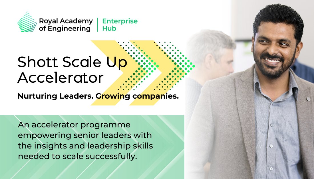 Invest in your growth and learn from the best with our #ShottScaleUp Accelerator programme. Access an unrivalled network of mentors from the UK’s leading engineers in industry, who have founded, scaled and sold businesses. Submit your application now: enterprisehub.raeng.org.uk/shott-scale-up