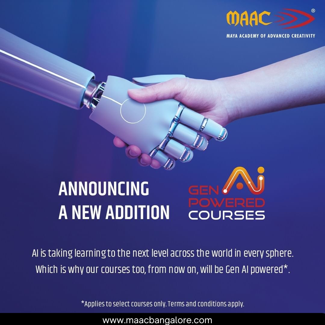 Big Announcement!
We're thrilled to reveal that Gen AI* is now seamlessly integrated into the learning journey at MAAC. 

#MAAC #MAACIndia #MaacMarathahalli #Maacbangalore
#GenAI  #animation3d  #VFX  #gaming #Innovations  #creativity #MAACCourses