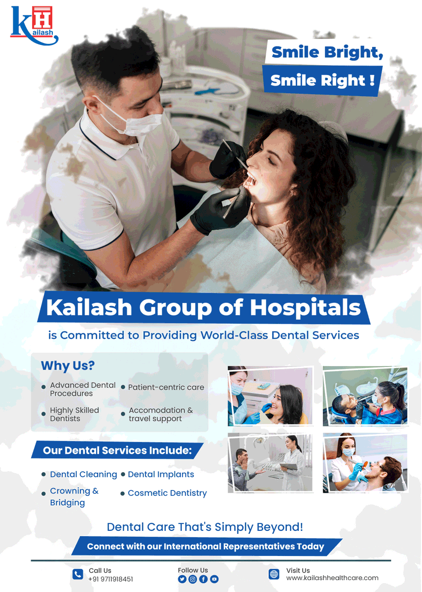 Travel to India for a bright Smile! ✈️ Kailash Hospital offers world-class #Dental care for patients across the globe, through expert dentists & cutting-edge technology for all your dental needs. Talk to our International Representative today: +91-9711918451 To know more…