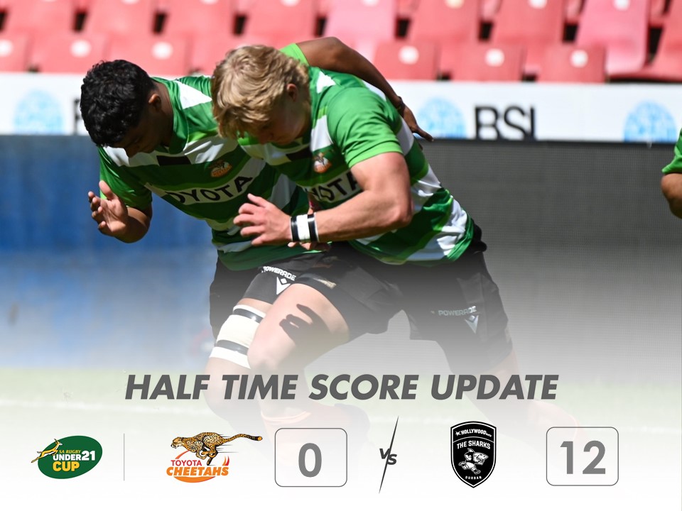 Half-Time: 🏆SA Rugby Under-21 Cup Toyota Cheetahs 0-12 Hollywoodbets Sharks @ToyotaSA