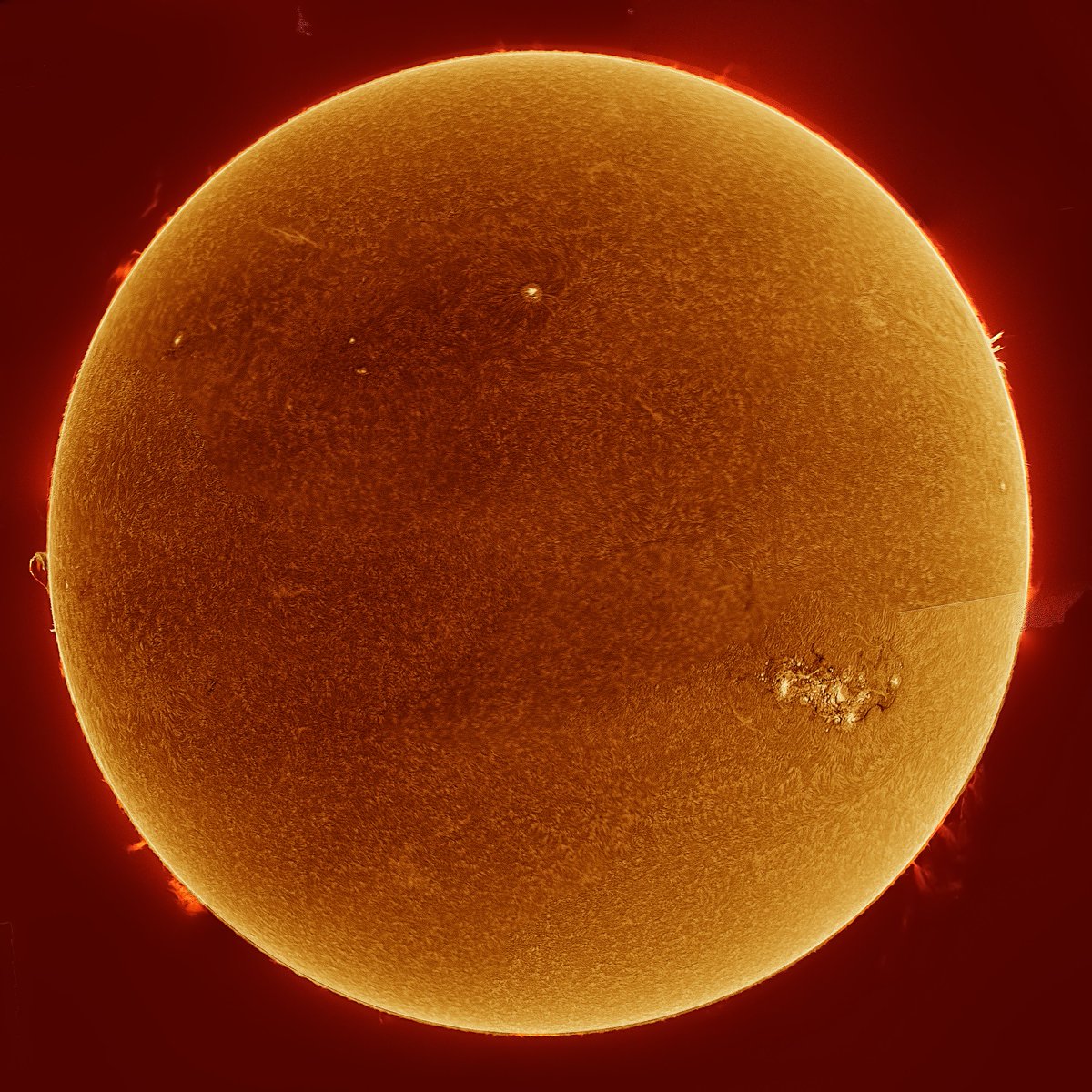 Friday's inverted Sun in HA. Due to the cloud coverage the exposures weren't all quite the same so some are slightly different. 12 panel mosaic with the WO GT71, Quark Chromosphere and ZWO ASI174mm. @MoonHourSocial #astronomy #astrophotography @ThePhotoHour