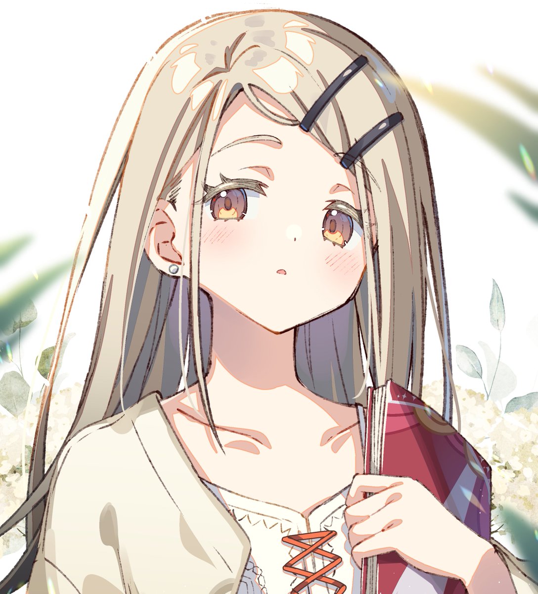 1girl solo long hair looking at viewer blush blonde hair long sleeves  illustration images