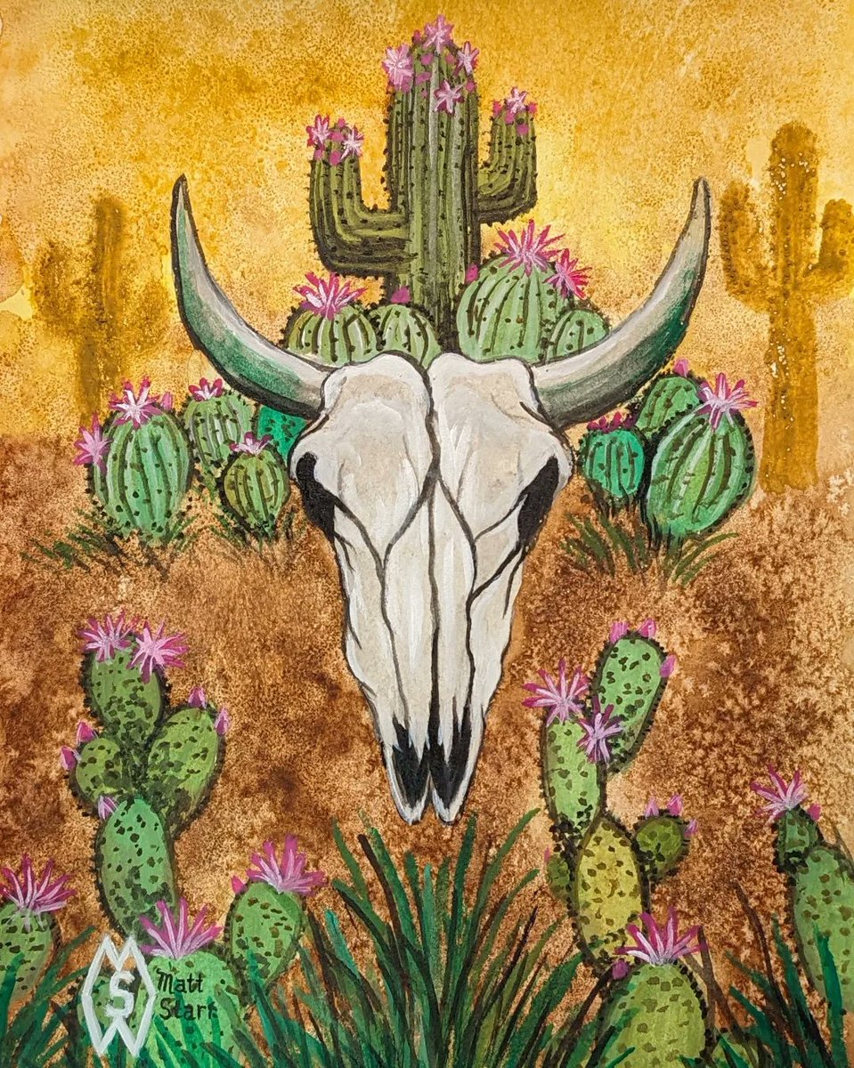May 10th is National Cactus Day. Here is my painting with a bull skull in some cactus.       redbubble.com/shop/ap/157116…
#mattstarrfineart #artforsale  #gift #giftideas #tshirts #homedecor #cactus #cacti #plant #desert #arizonia #bull #skull #skulls #sunset #sunrise  #succulent