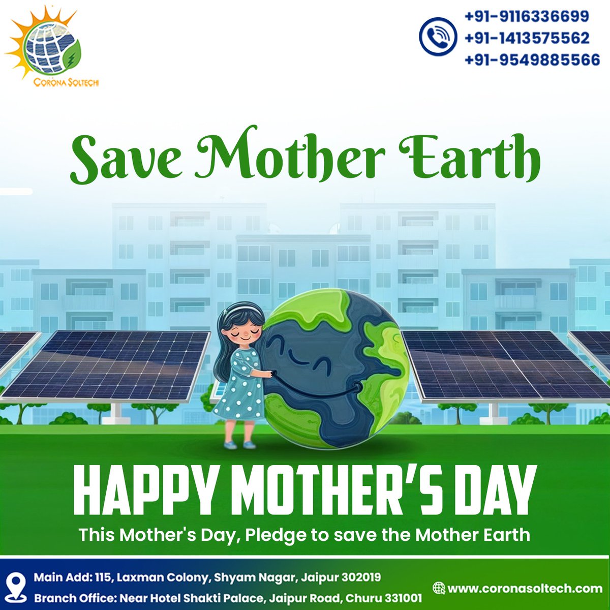 This Mother's Day, let's give Mom the greatest gift of all - a healthy planet. We can all do our part to save Mother Earth by switching to clean, sustainable energy solutions like solar power. ☀️ #MothersDay #SaveMotherEarth #GoSolar #CoronaSoltech #SustainableLiving