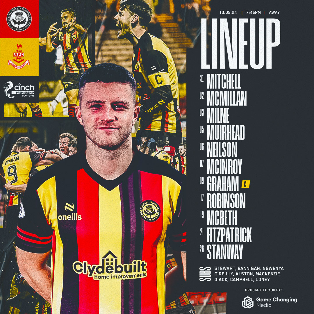 Your Partick Thistle side to face Airdrieonians in this evening’s cinch Premiership play-off quarter-final second leg tie. Teamlines presented by @gamechanging_