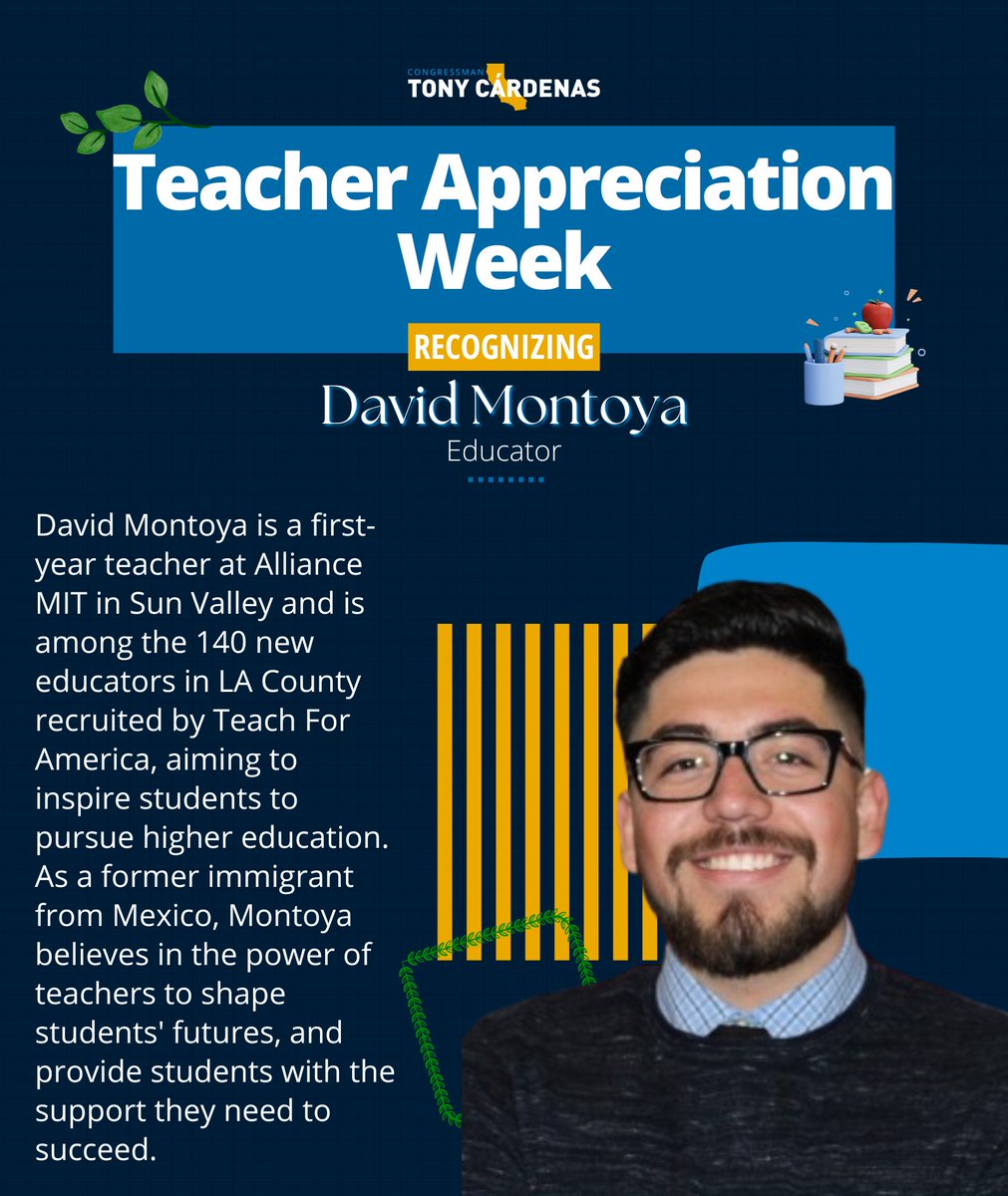 I want to recognize an educator in my district, Mr. David Montoya. In his 1st year as a teacher, he has demonstrated being passionate about inspiring students to reach for the stars in higher education. Thank you, Mr. Montoya for inspiring our next generation of valley leaders!🍎