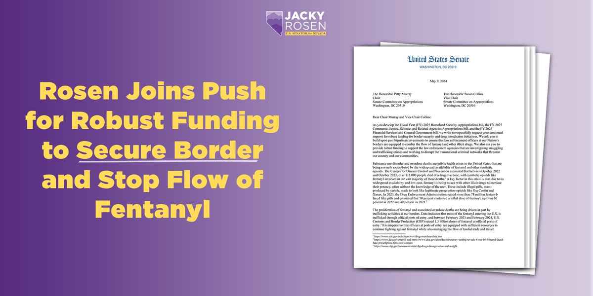 We must ensure @CBP officers have all of the resources & tools needed to secure our border & stop fentanyl from coming into our country. That’s why I’m proud to join a push asking Senate leaders to continue robust funding for border security & drug interdiction.