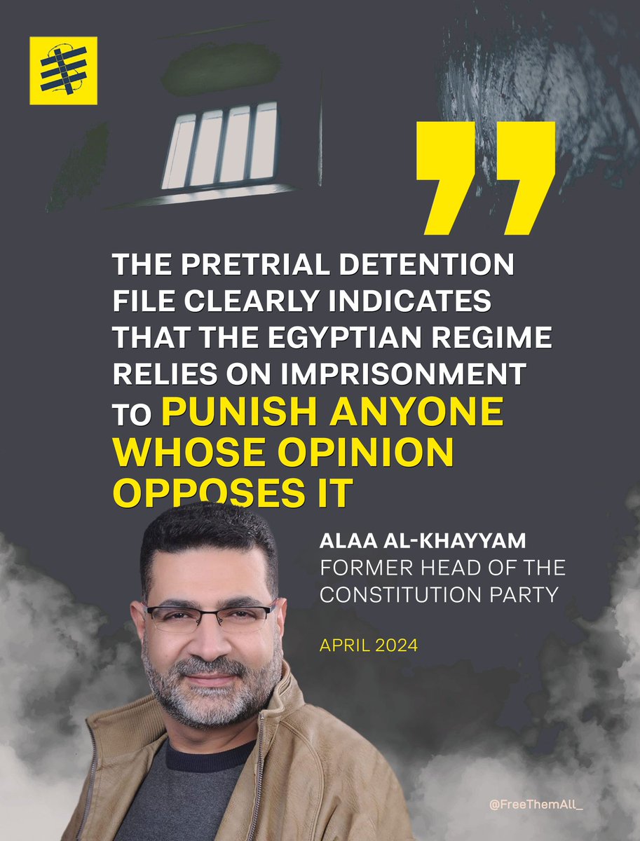 “There are alternatives to the pretrial detention law in the constitution and the law that open up various other paths to the pretrial detention law, which the regime believes helps it in how to spread terror in the hearts of political opponents.”

#FreeThemAll 
#Egyptian_hell