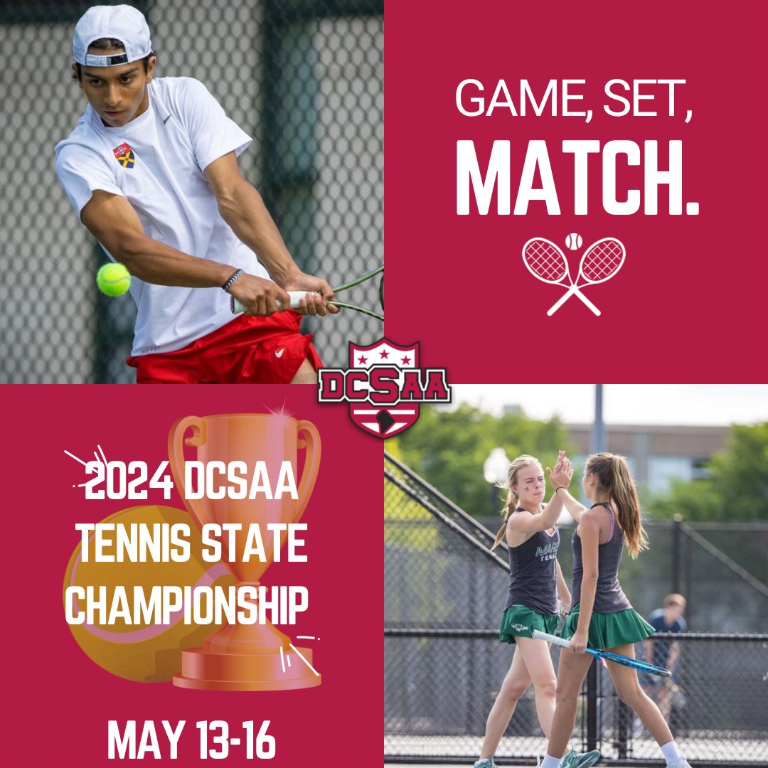 The 2024 DCSAA Tennis State Championships being held at S.E. Tennis & Learning Center from May 13th -16th! Tennis Final will be held Thursday May 16th. Match start time will be at 2:30PM daily so stay tuned! #DCSAAwherethechampsplay #championshipszn #tennis #springsports