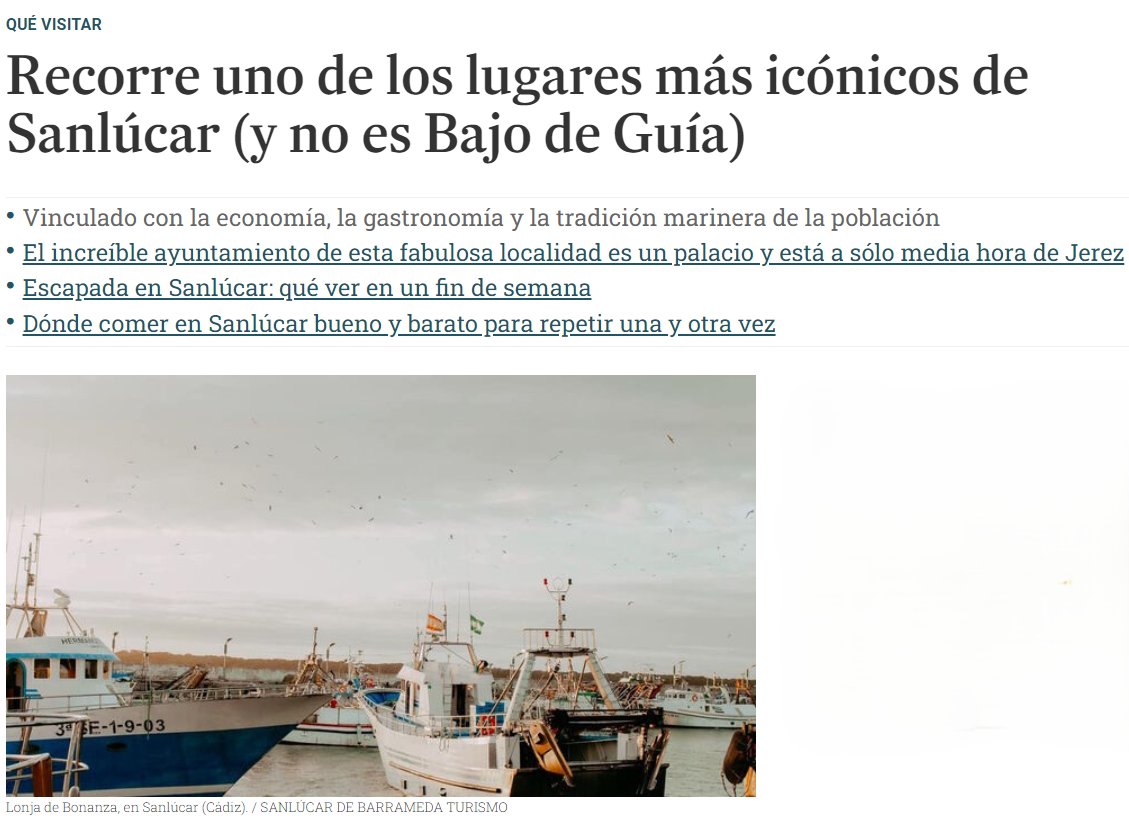 🛥Como bien dice @diariodejerez, uno de los lugares más icónicos de Sanlúcar es nuestro Puerto y Lonja de Bonanza, donde llegan más de 140 especies marinas distintas gracias al esfuerzo de los marineros pescadores que trabajan en los barcos. Info: diariodejerez.es/que-hacer/Reco…