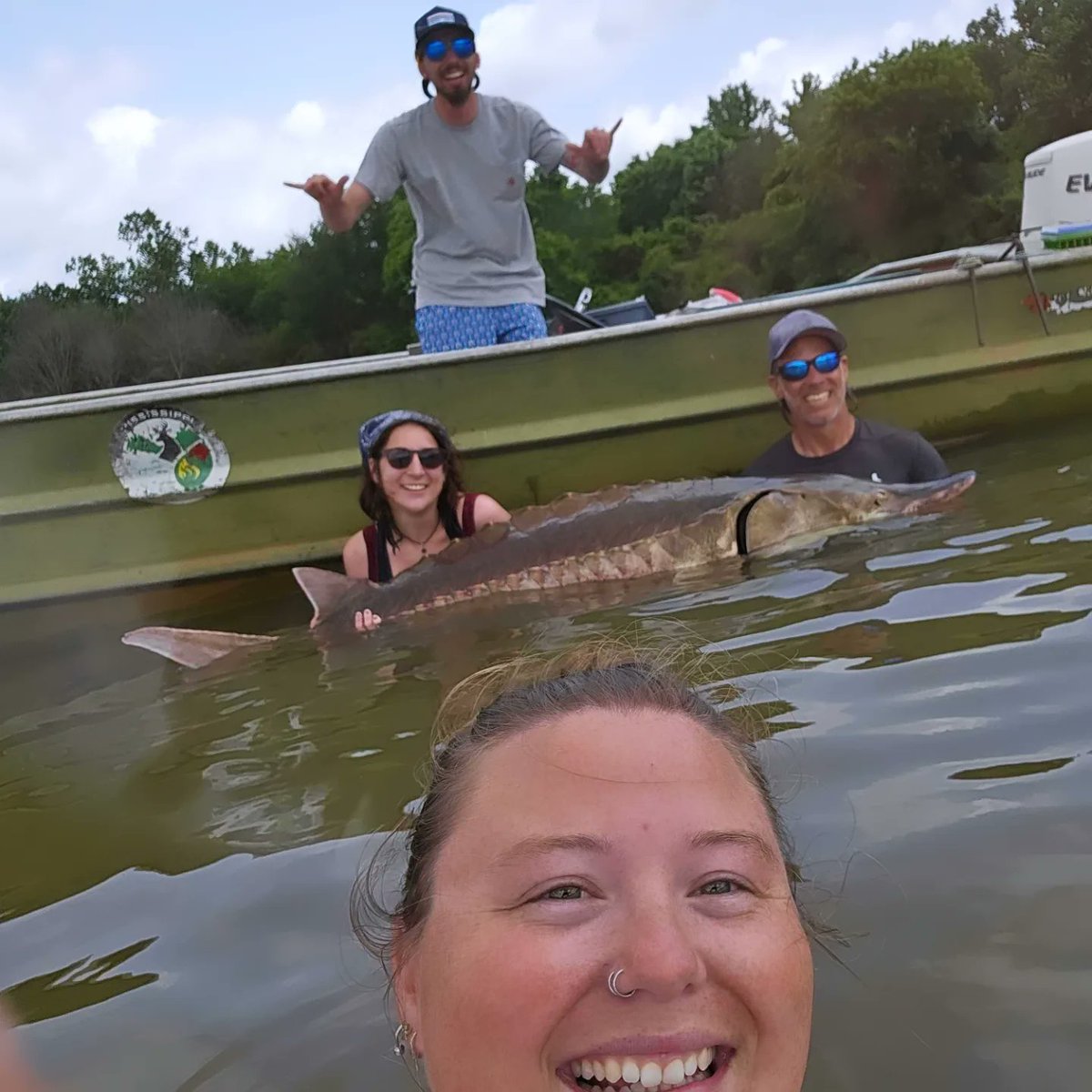 KaseaPrice's tweet photo. You can't fake this kind of joy! There are a lot of really long, exhausting days on the water, and days like these make it worth it. #GulfSturgeon #purejoy https://t.co/Uh8qhtsIY8