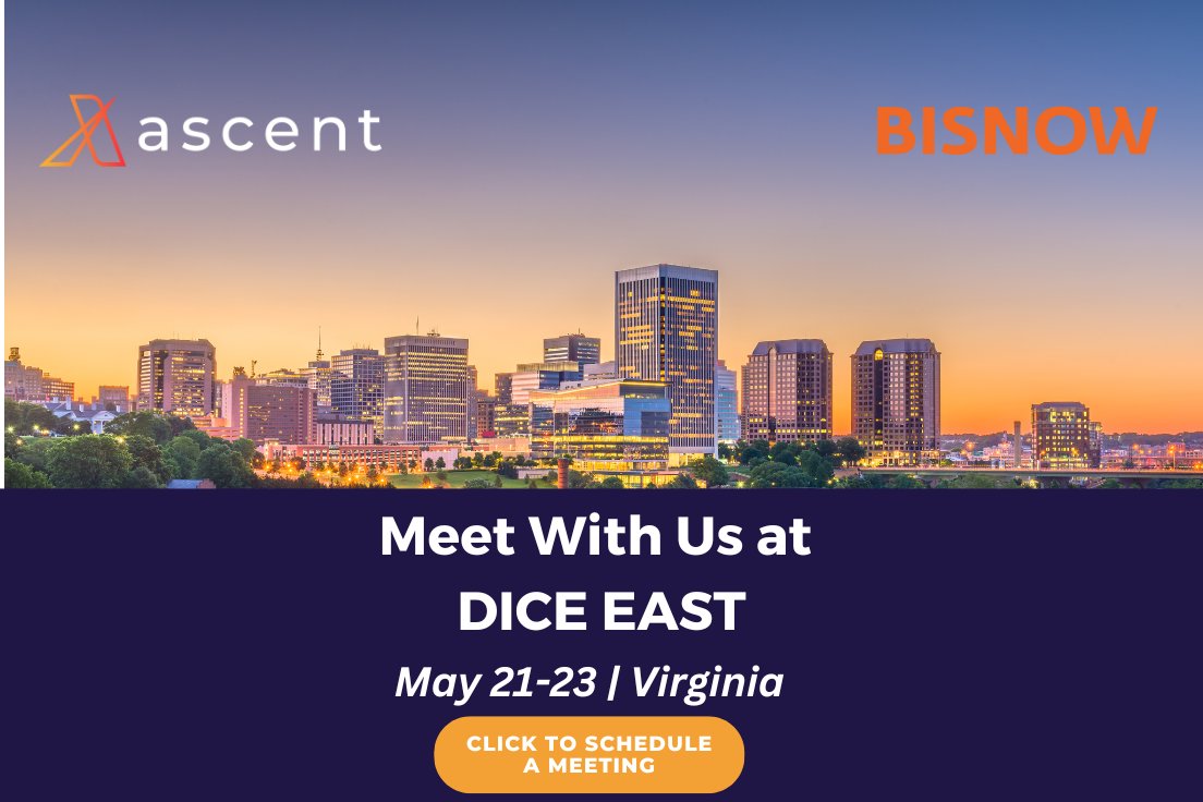 In just 12 days we'll be headed to Virginia for @Bisnow 's DICE East, taking place May 21-23. 

If you're attending, we'd love to connect & share how our #missioncritical services can help take your company to the next level.   We hope to meet you there: ascentcorp.com/why-ascent/con…