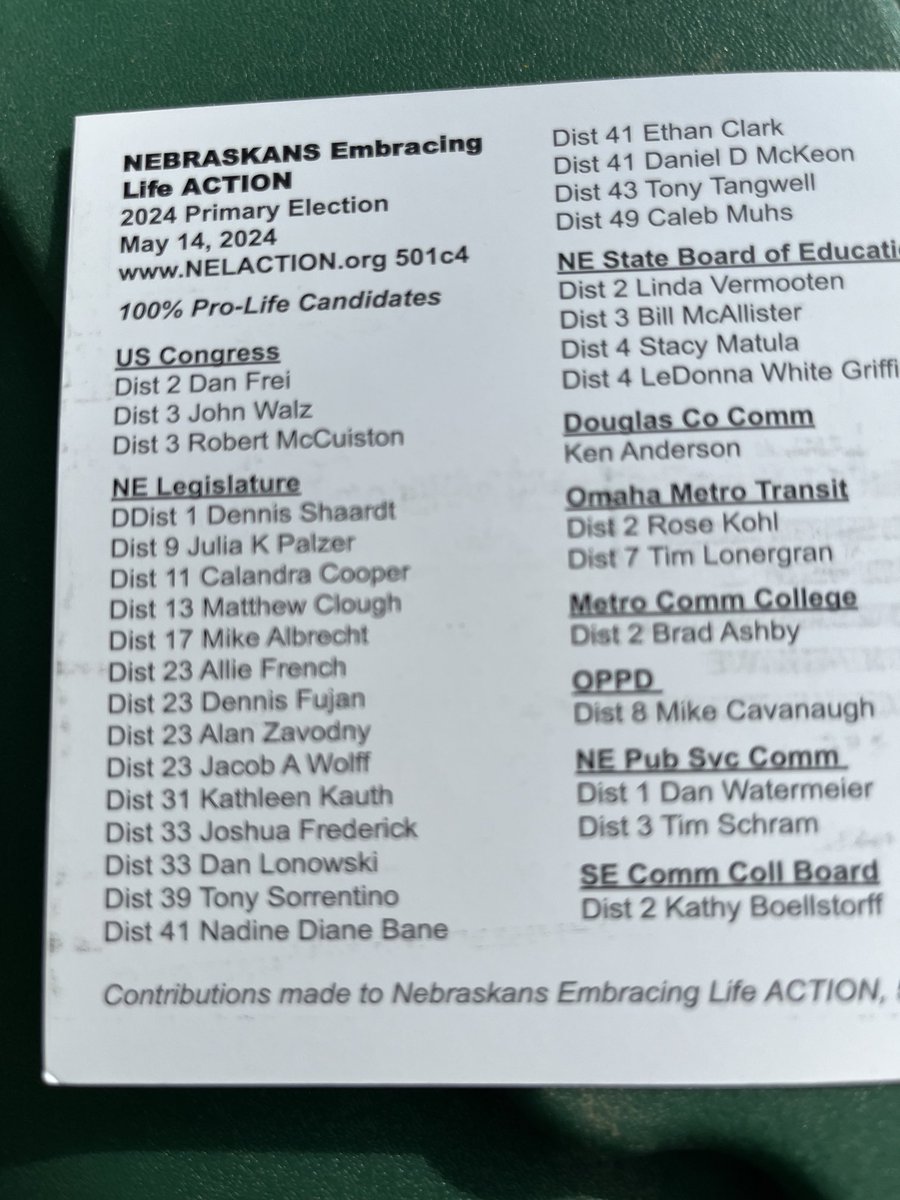 Sorry but what does abortion have to do with bd of Ed, dc comm, metro transit , oppd, public svc comm or SE comm college? Not to mention the endorsement of an election denying, anti vax , white supremacist for #neleg