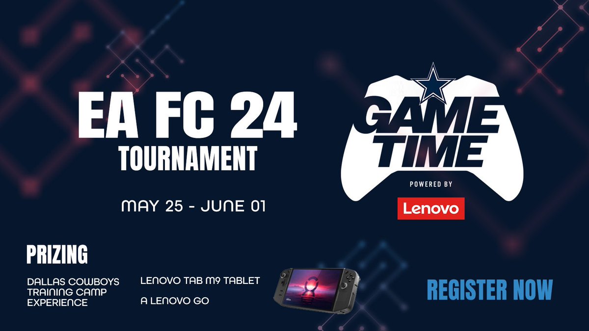 I’m working with the @DallasCowboys to test your #EAFC24 skills in the next Game Time tournament! Register to compete for a Dallas Cowboys VIP Training Camp Experience, a Lenovo Go, and Lenovo M9 tablet 🔥 Click here for more info‼️ 🔗: dallascowboysgametime.com